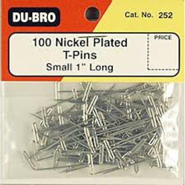 Radio control airplanes, Du-Bro 252 1in NICKEL PLATED T-PINS (100)