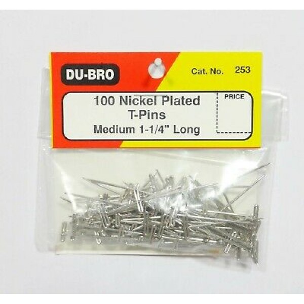 Radio control airplanes, Du-Bro 253 1 1/4in NICKEL PLATED T-PINS (100)
