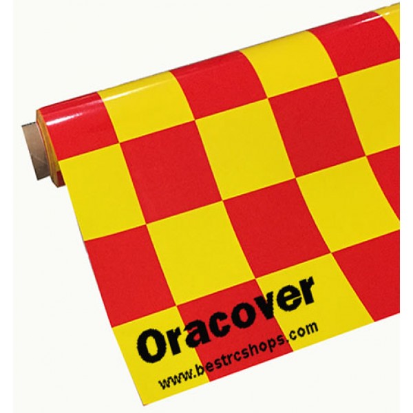 Oracover, radio control airplane, heat shrink film cover, Chequered Yellow-Red,1m