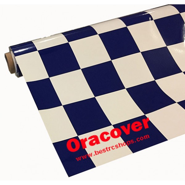 Oracover, radio control airplane, heat shrink film cover, Chequered White-Blue,1m