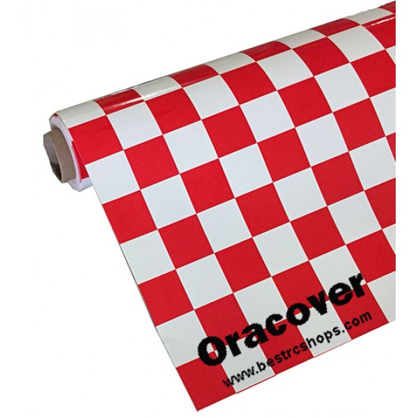 Oracover, radio control airplane, heat shrink film cover, Chequered White-Red,1m