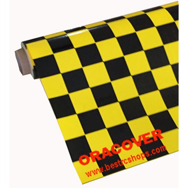 Oracover, radio control airplane, heat shrink film cover, Chequered Yellow-Black,1m